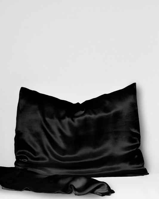 BLACK SILK PILLOWCASE